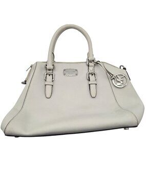 Michael Kors White Saffiano Leather Satchel Bag Silver Hardware 14"x10" As Is